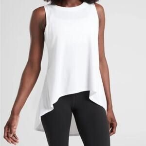 Athleta Essence Relaxed High Low Tank Top White Racerback Athletic Workout - XS